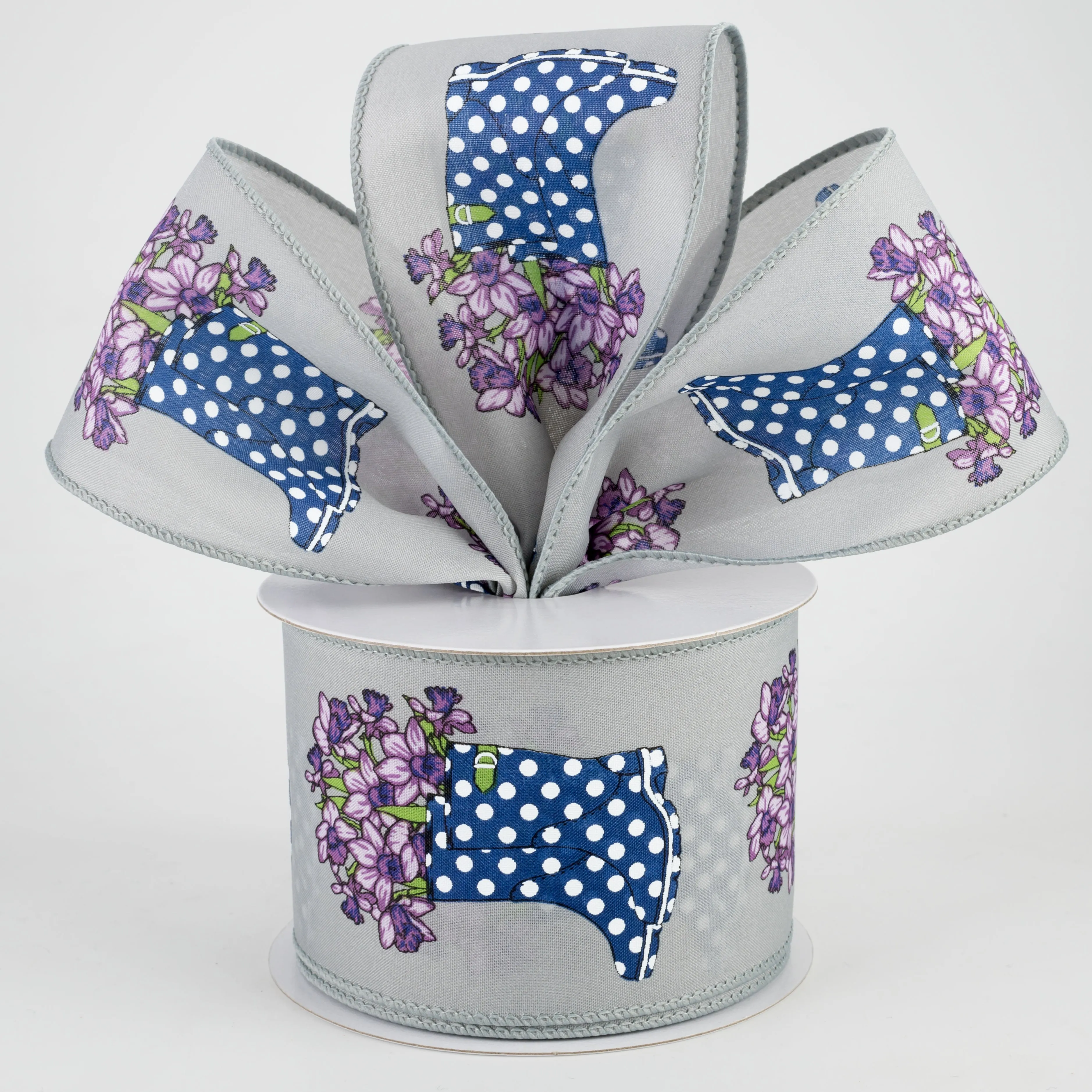 2.5" Rain Boots Daffodil Ribbon: Grey (10 Yards)