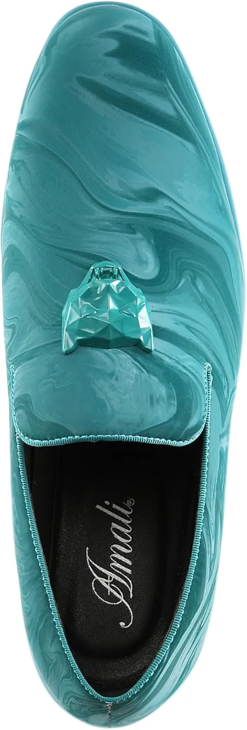 Amali King - Men's Slippers - Mens Loafers - Designer Shoes for Men - Tuxedo Shoes - Velvet Loafers Men - Embossed Paisley Pattern, Satin Band and Trim
