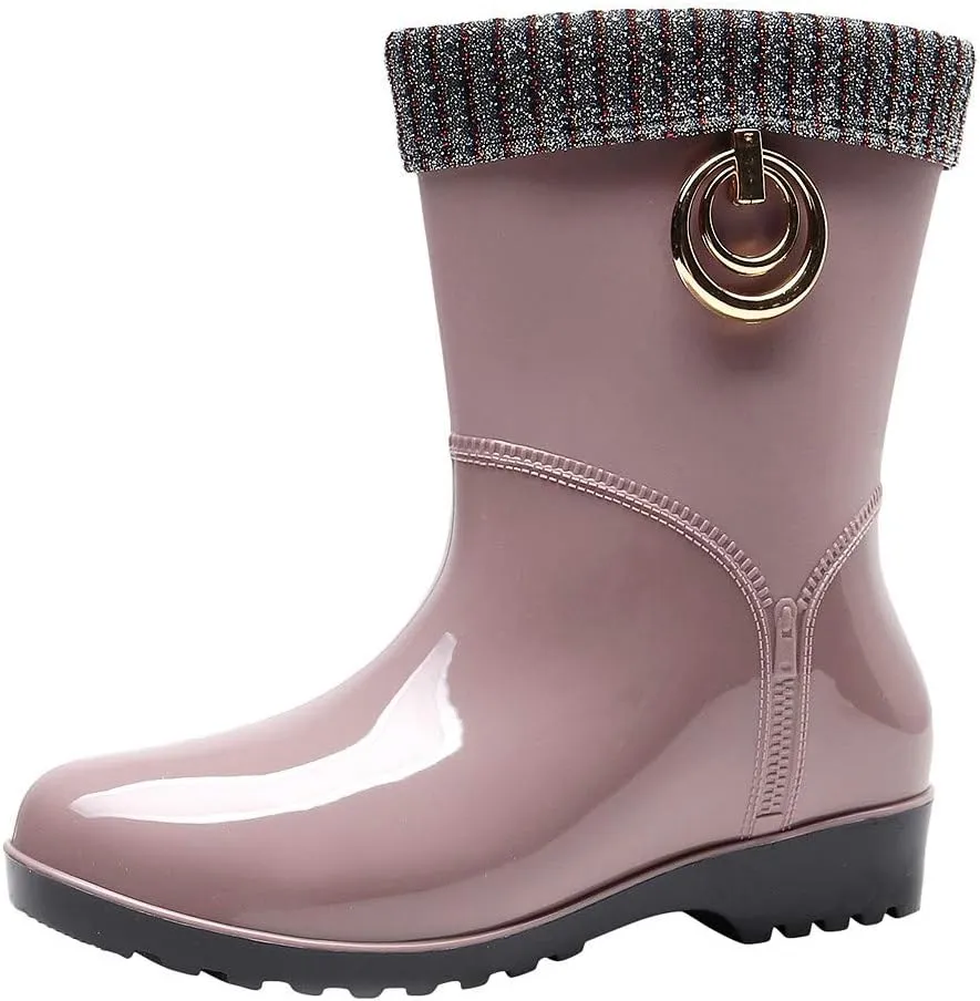 AMDBEL Ankle Rain Boots for Women Waterproof, Rain Boots Women Wide Calf, Women Rain Boots Black Waterproof Mid Calf Lightweight Cute Booties Fashion Out Work Comfortable Garden Shoes