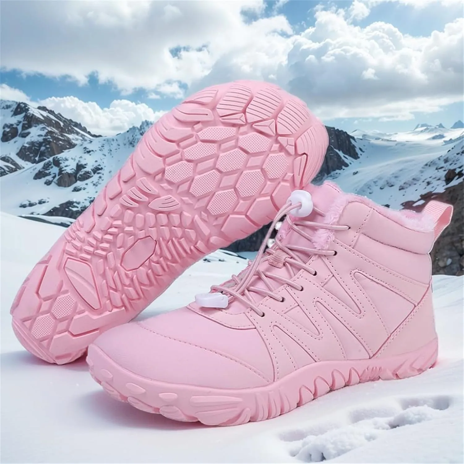 Barefoot Winter Boots Women Wide Toe Box Flexible Sole Hike Winter Footwear Barefoot Shoes Women Non-Slip Waterproof Boots Walking Warm Ankle Booties Zero Drop Sole Wide Toe Box Slip On Sneakers