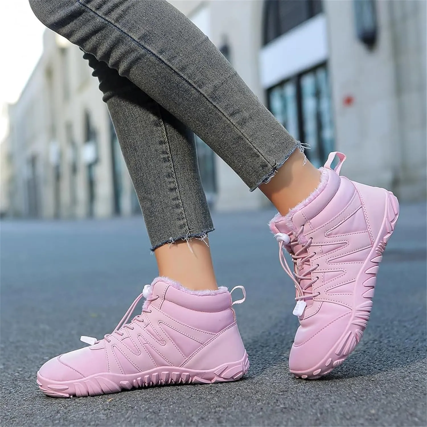 Barefoot Winter Boots Women Wide Toe Box Flexible Sole Hike Winter Footwear Barefoot Shoes Women Non-Slip Waterproof Boots Walking Warm Ankle Booties Zero Drop Sole Wide Toe Box Slip On Sneakers