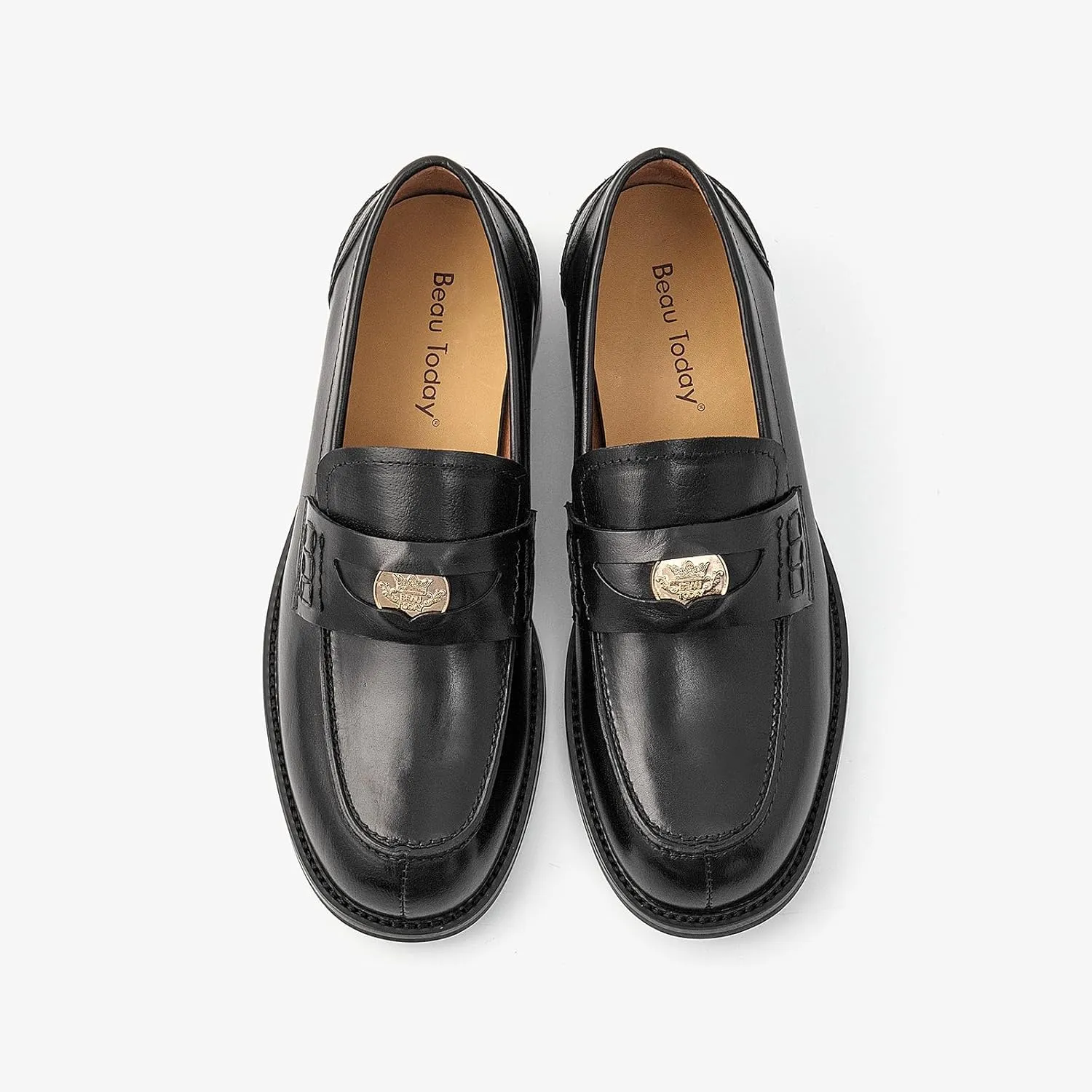 BEAU TODAY Flat Loafers for Women, Womens Leather Penny Loafers, Slip-on Flats for Women, Comfortable Dressy Business Casual Office Non-Slip Round Toe Loafers