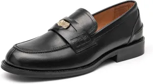 BEAU TODAY Flat Loafers for Women, Womens Leather Penny Loafers, Slip-on Flats for Women, Comfortable Dressy Business Casual Office Non-Slip Round Toe Loafers