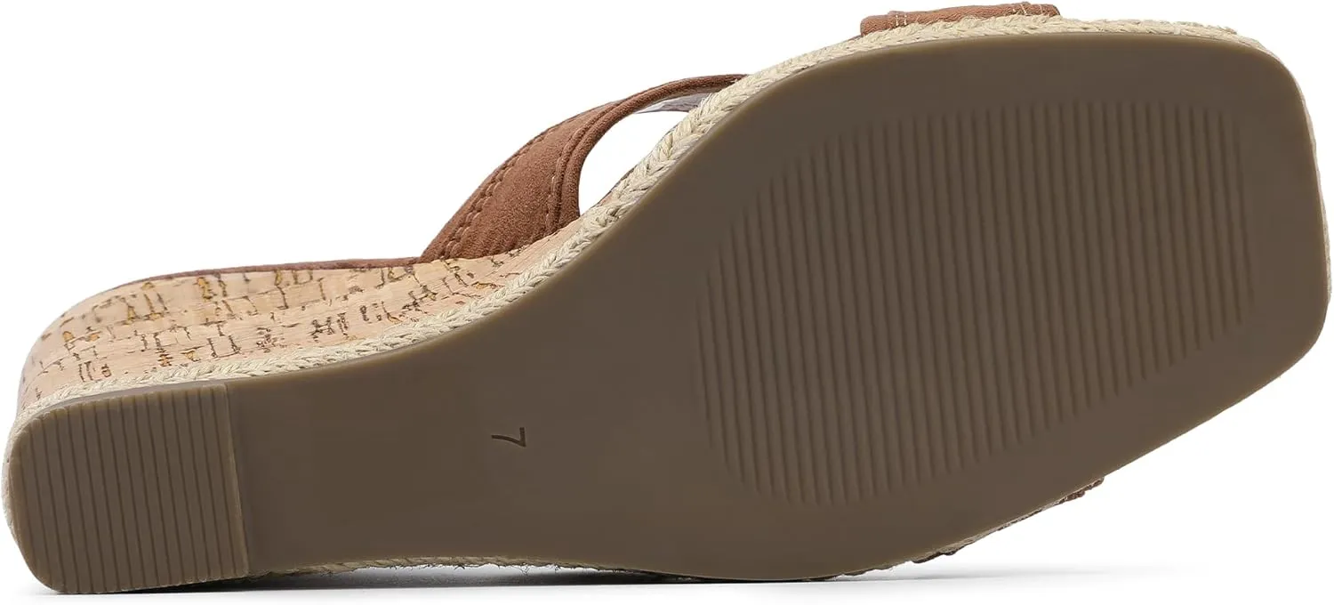 Bigwow Women's Wedge Sandals Square Open Toe Platform High Heels Slides Dressy Sandals Casual Slip On Wedges Mules Summer Shoes