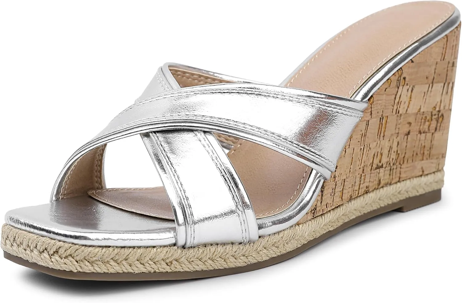 Bigwow Women's Wedge Sandals Square Open Toe Platform High Heels Slides Dressy Sandals Casual Slip On Wedges Mules Summer Shoes