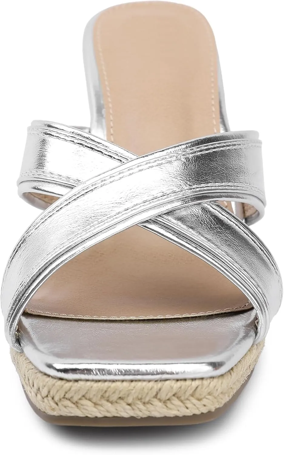 Bigwow Women's Wedge Sandals Square Open Toe Platform High Heels Slides Dressy Sandals Casual Slip On Wedges Mules Summer Shoes