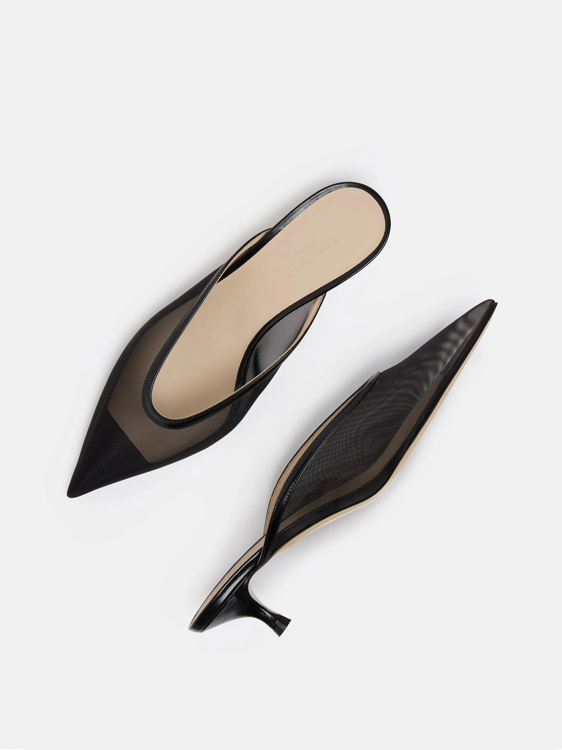 Black mesh Venetian kitten heels