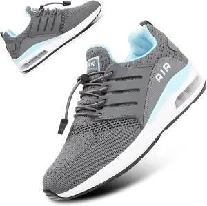 BOGOVER Womens Lightweight Air Running Shoes, Breathable Gym Jogging Running Tennis Sneakers with Air Cushion,No Tie Grey Blue, 10