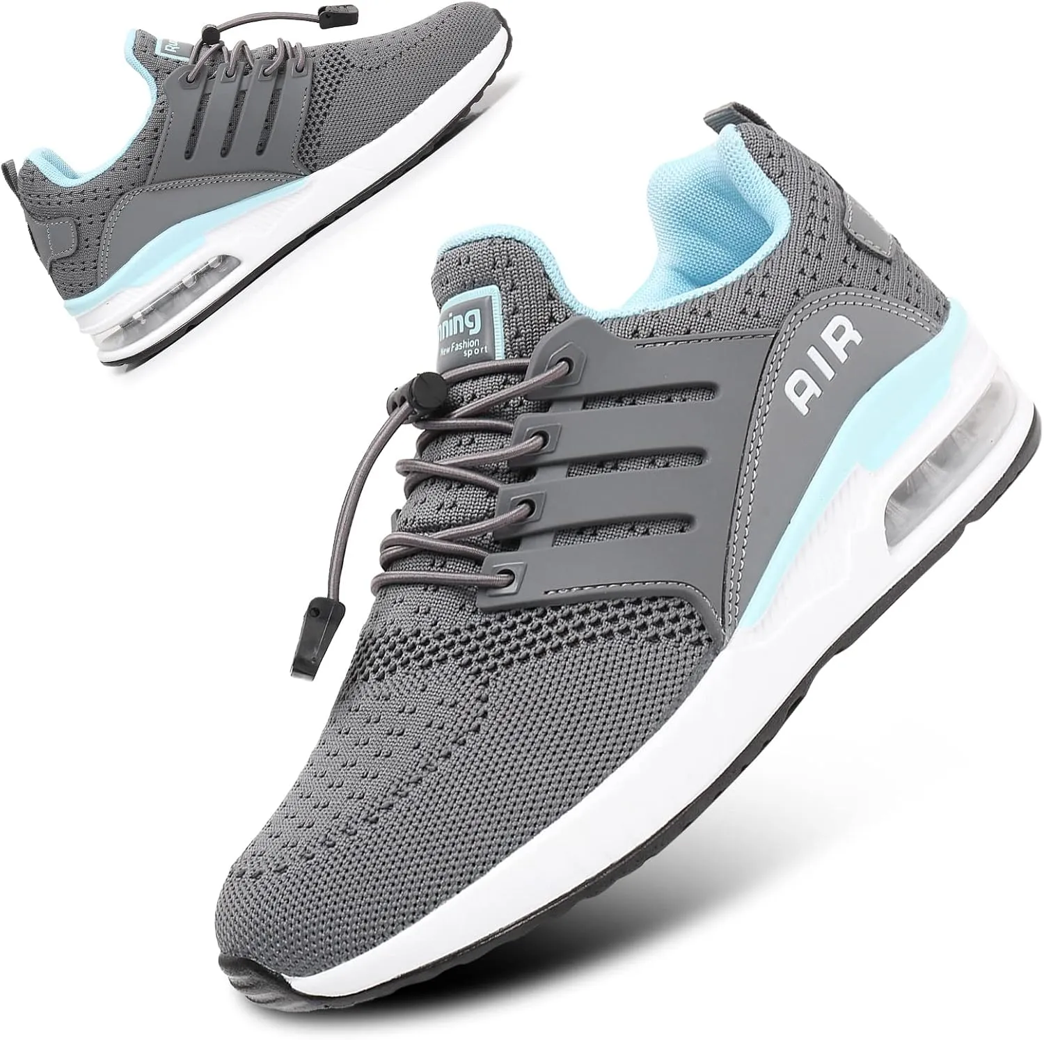 BOGOVER Womens Lightweight Air Running Shoes, Breathable Gym Jogging Running Tennis Sneakers with Air Cushion,No Tie Grey Blue, 10