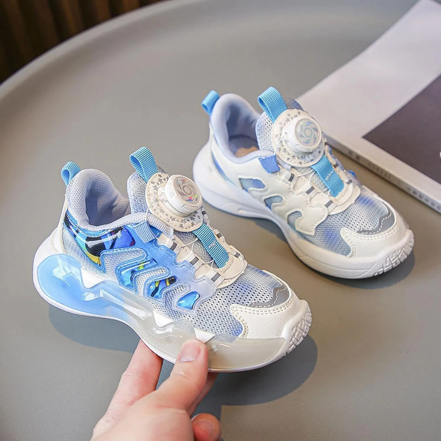 Boys Girls Dazzling Mesh Sneakers, Colorful Lace-up Kids Lightweight Soft Sport Shoes for School Running Athletic