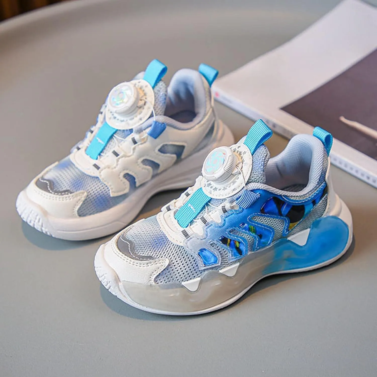 Boys Girls Dazzling Mesh Sneakers, Colorful Lace-up Kids Lightweight Soft Sport Shoes for School Running Athletic