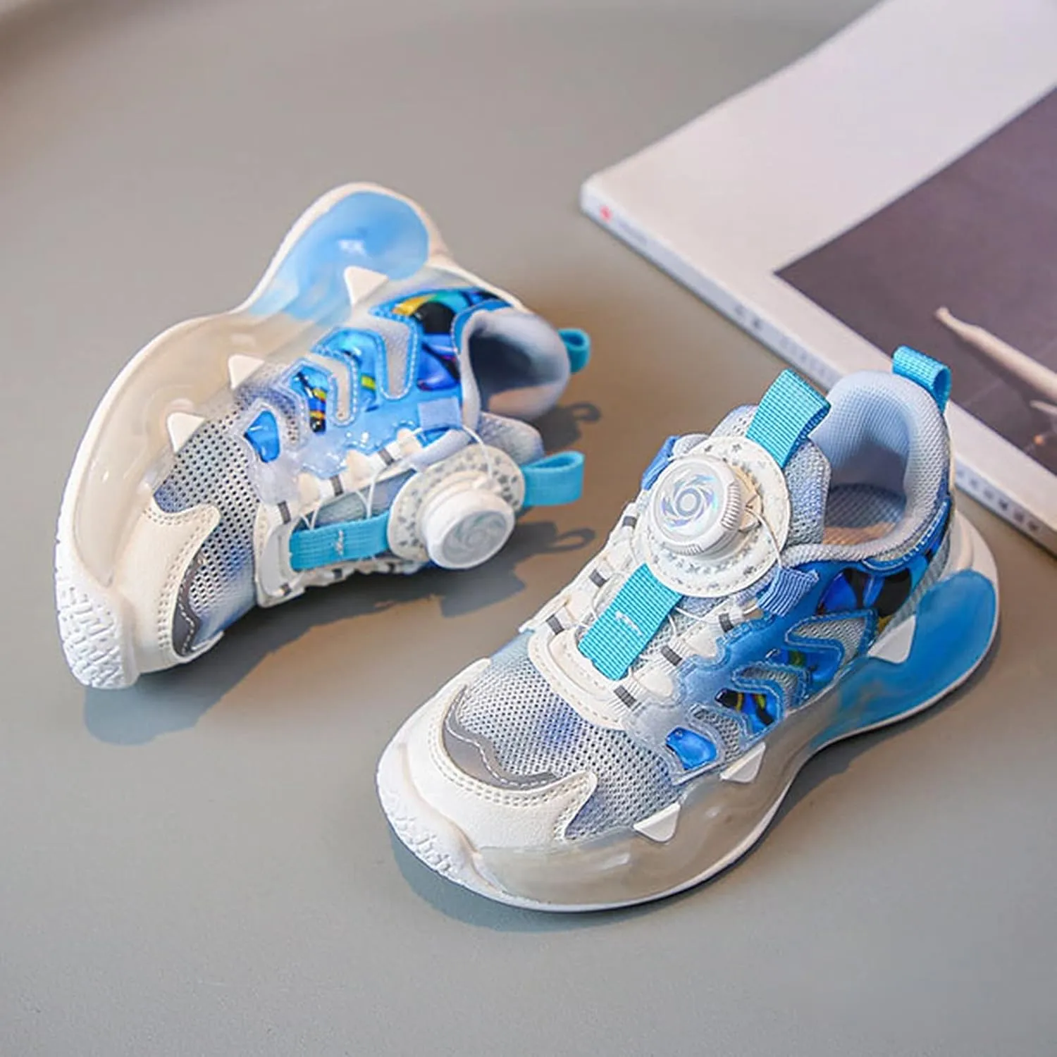 Boys Girls Dazzling Mesh Sneakers, Colorful Lace-up Kids Lightweight Soft Sport Shoes for School Running Athletic