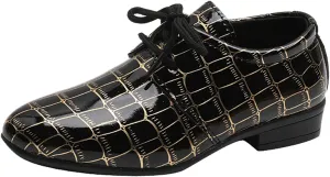 Boys Printed xford Dress Shoes, Fashion Leather Lace-up Comfortable Slip-on Pointed-Toe Business Formal Shoes