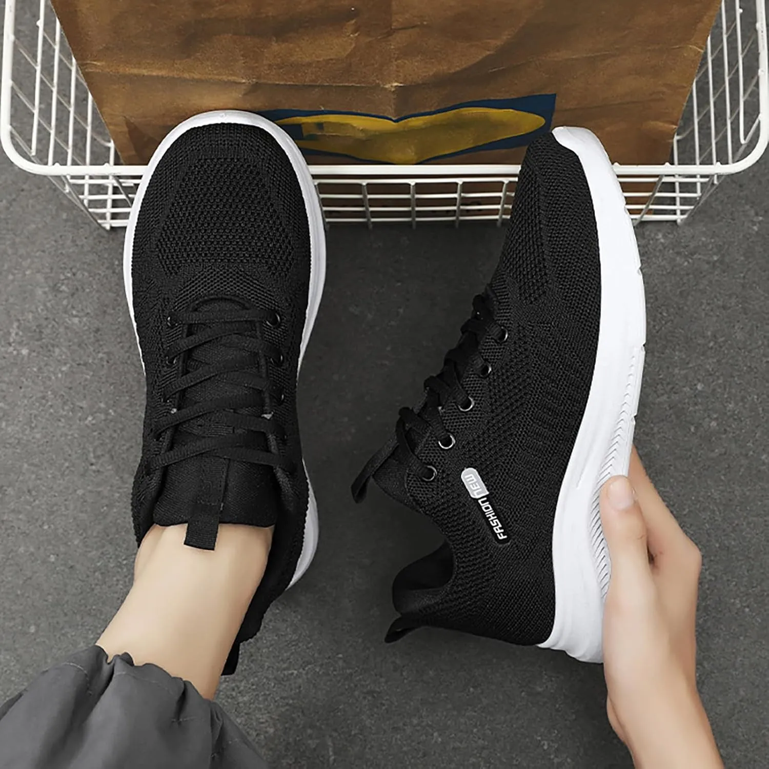 Breathable Mesh Men's Non Slip Lace-Up Sneakers with Cushioned Arch Support - Lightweight Comfort for Work, Travel & Daily Wear Running Walking Shoes for Men