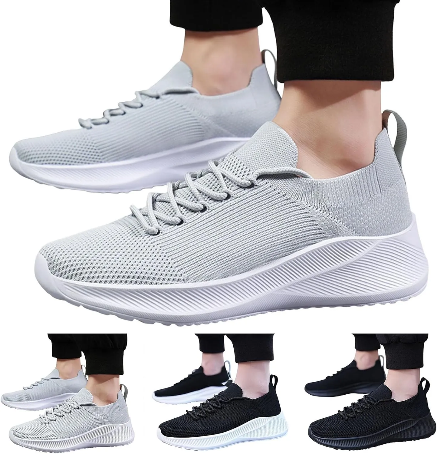 Breathable Mesh Men's Non Slip Sneakers Lace-Up Design with Cushioned Arch Support - All-Day Wear for Work, Travel & Walking Simple and Soild Color New Pattern Flat Sneaker Men