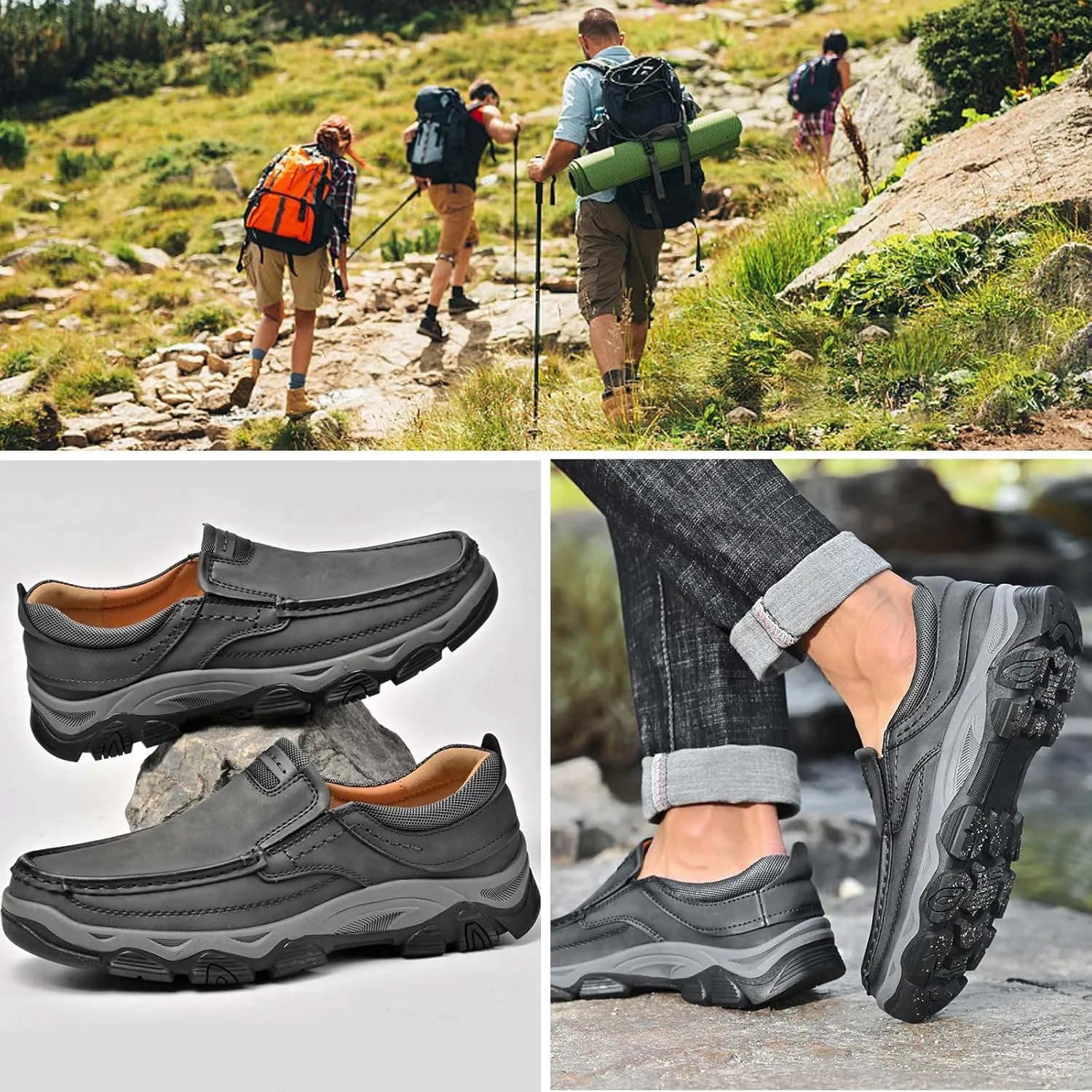 bumuam Men's Comfortable Waterproof Orthopedic Walking Shoes, Slip on Shoes for Men Work Loafers, Outdoor Non-Slip Sneakers, for Travel, Camping, Running