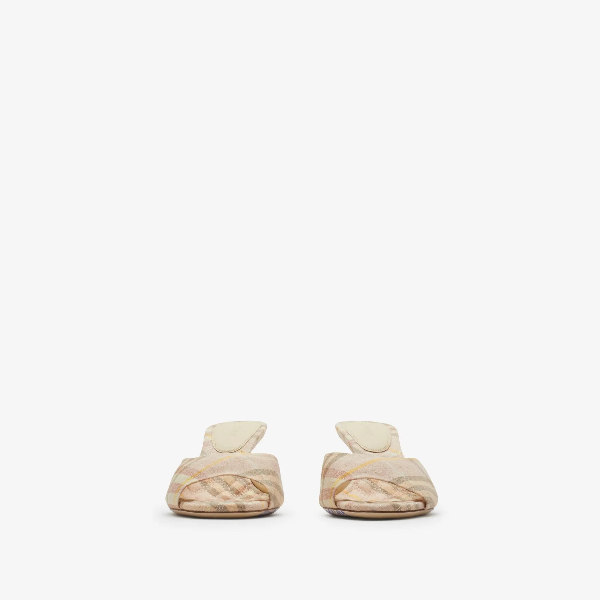 Burberry Check Linen Blend Mews Low Mules in Teacup