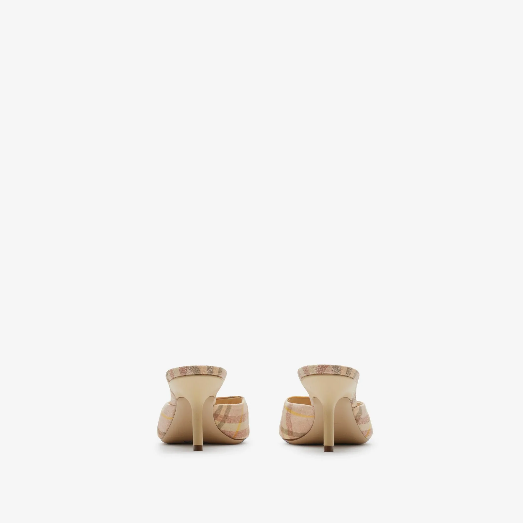 Burberry Check Linen Blend Mews Low Mules in Teacup