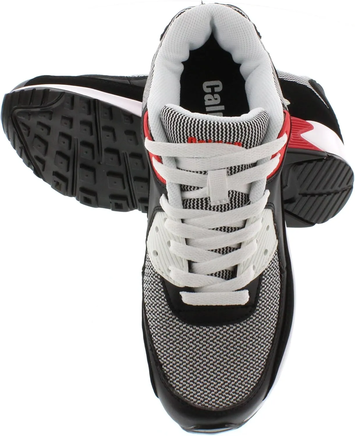 Calden Men's Invisible Height Increasing Elevator Shoes - Black/White Leather/Mesh Lace-up Super Lightweight Casual Trainer Sneakers - 2.6 Inches Taller - FD016 - Size 6 D(M) US