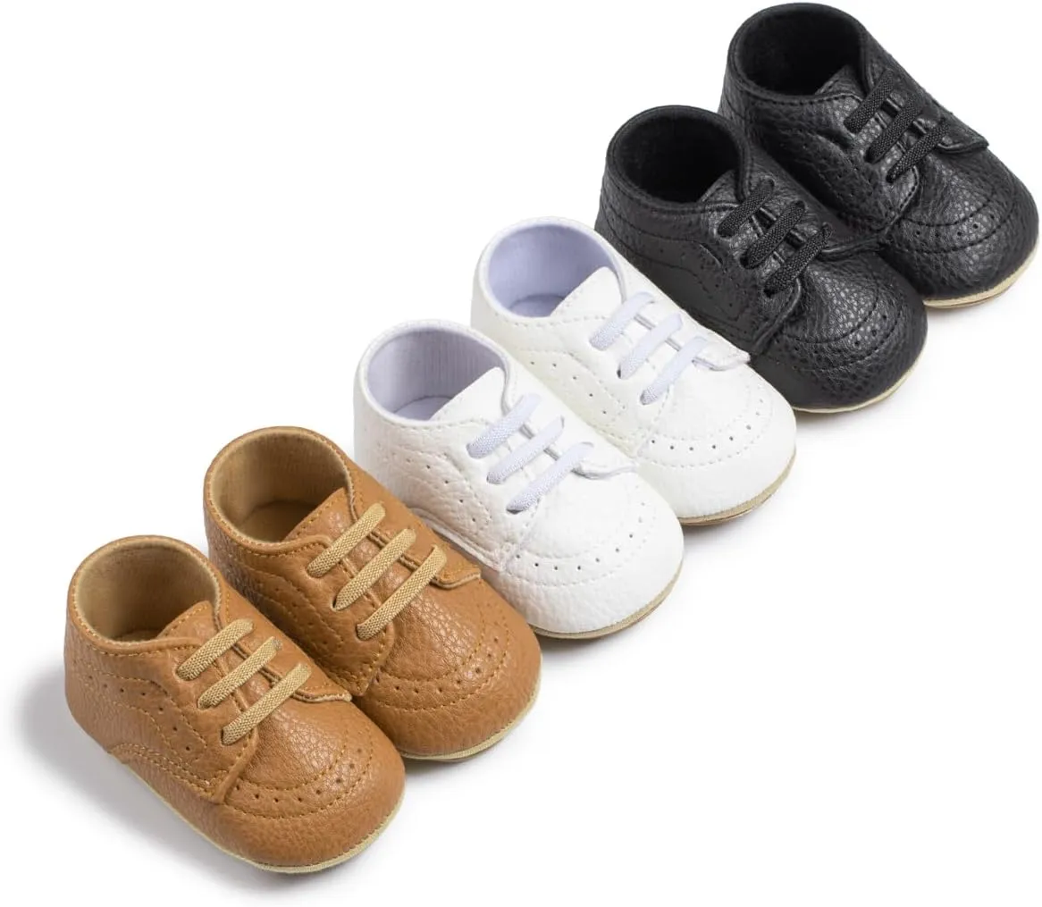 Casazoe Infant Baby Boys Girls Oxford Shoes PU Leather Wedding Loafers Brogue Toddler Baptism Dress Shoes First Steps Walking Flat Lazy Crib Shoe