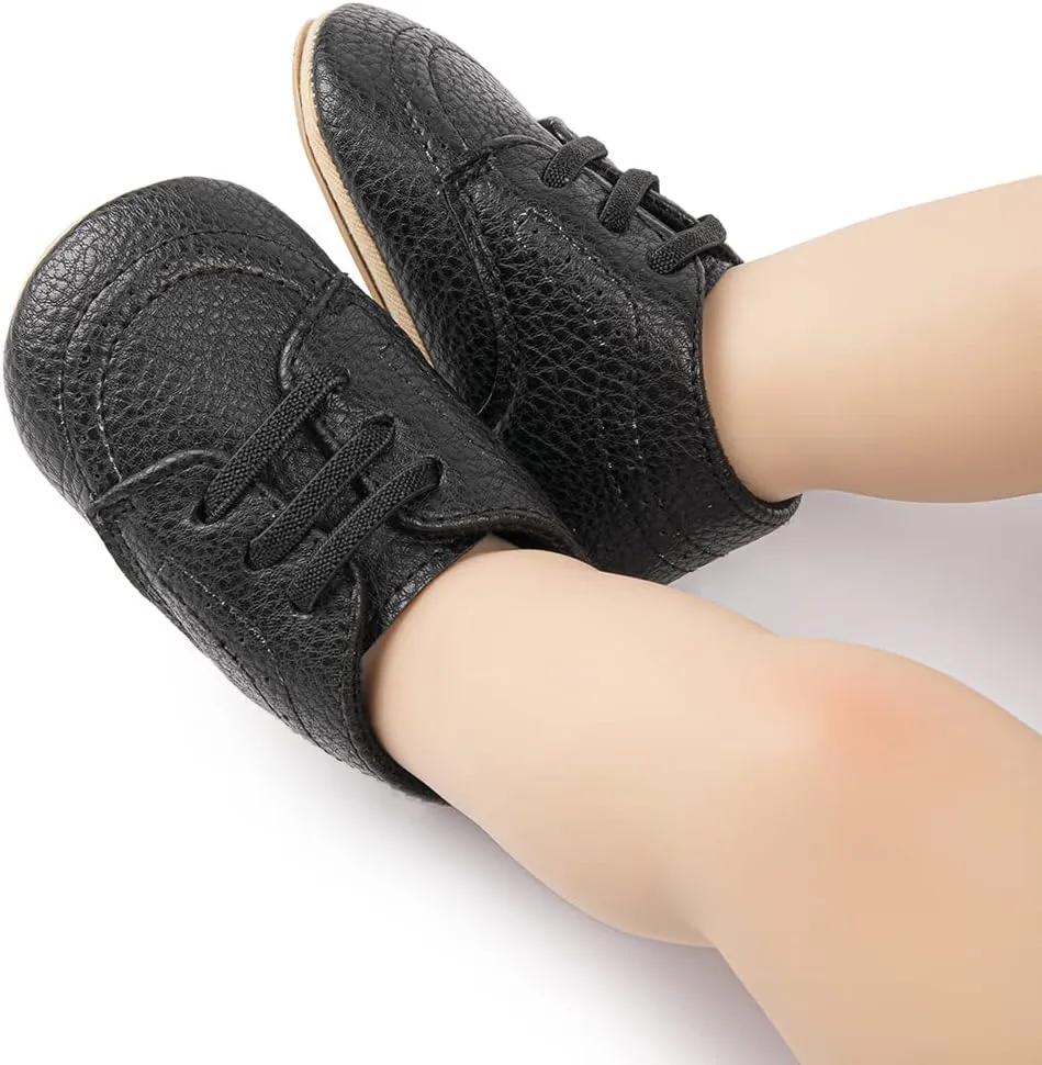 Casazoe Infant Baby Boys Girls Oxford Shoes PU Leather Wedding Loafers Brogue Toddler Baptism Dress Shoes First Steps Walking Flat Lazy Crib Shoe