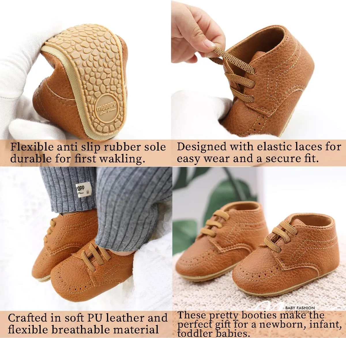Casazoe Infant Baby Boys Girls Oxford Shoes PU Leather Wedding Loafers Brogue Toddler Baptism Dress Shoes First Steps Walking Flat Lazy Crib Shoe