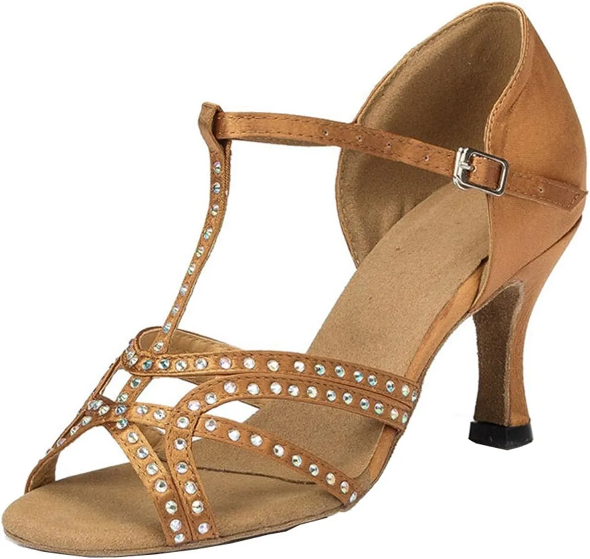 Comfortable Dancing Heels for Women Satin Party Wedding Sandals with Rhinestone