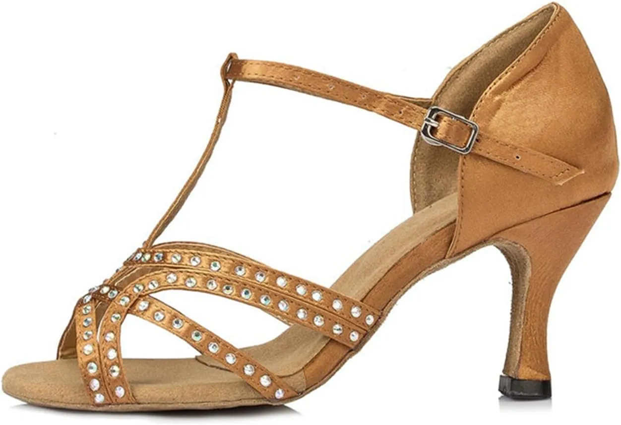 Comfortable Dancing Heels for Women Satin Party Wedding Sandals with Rhinestone