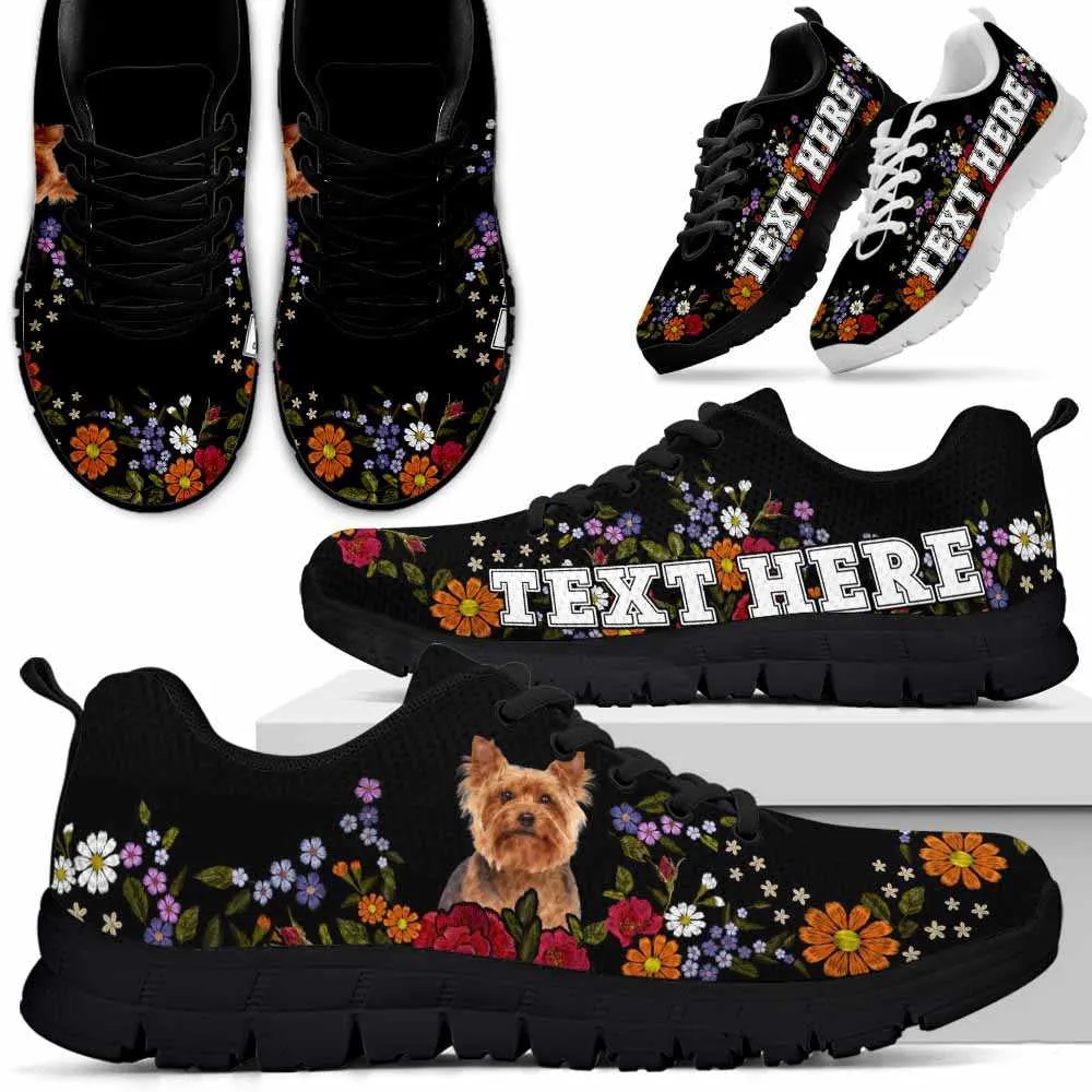 Custom Name Yorkshire Terrier Sneaker, Yorkie Colorful Flower Floral Dog Lovers Sneakers Gym Running Shoes, Best Running Shoes