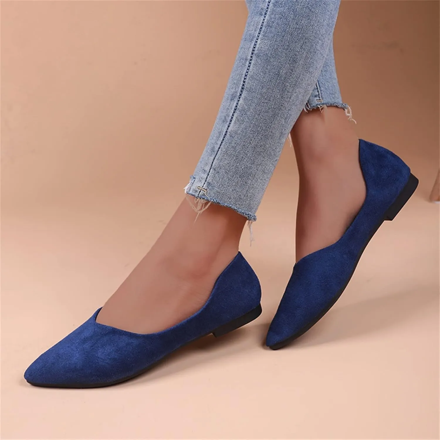 Dress Shoes for Women Suede Flat Shoes Slip On Ballet Flats Pointed Toe Walking Shoes Business Shoes Office Shoes