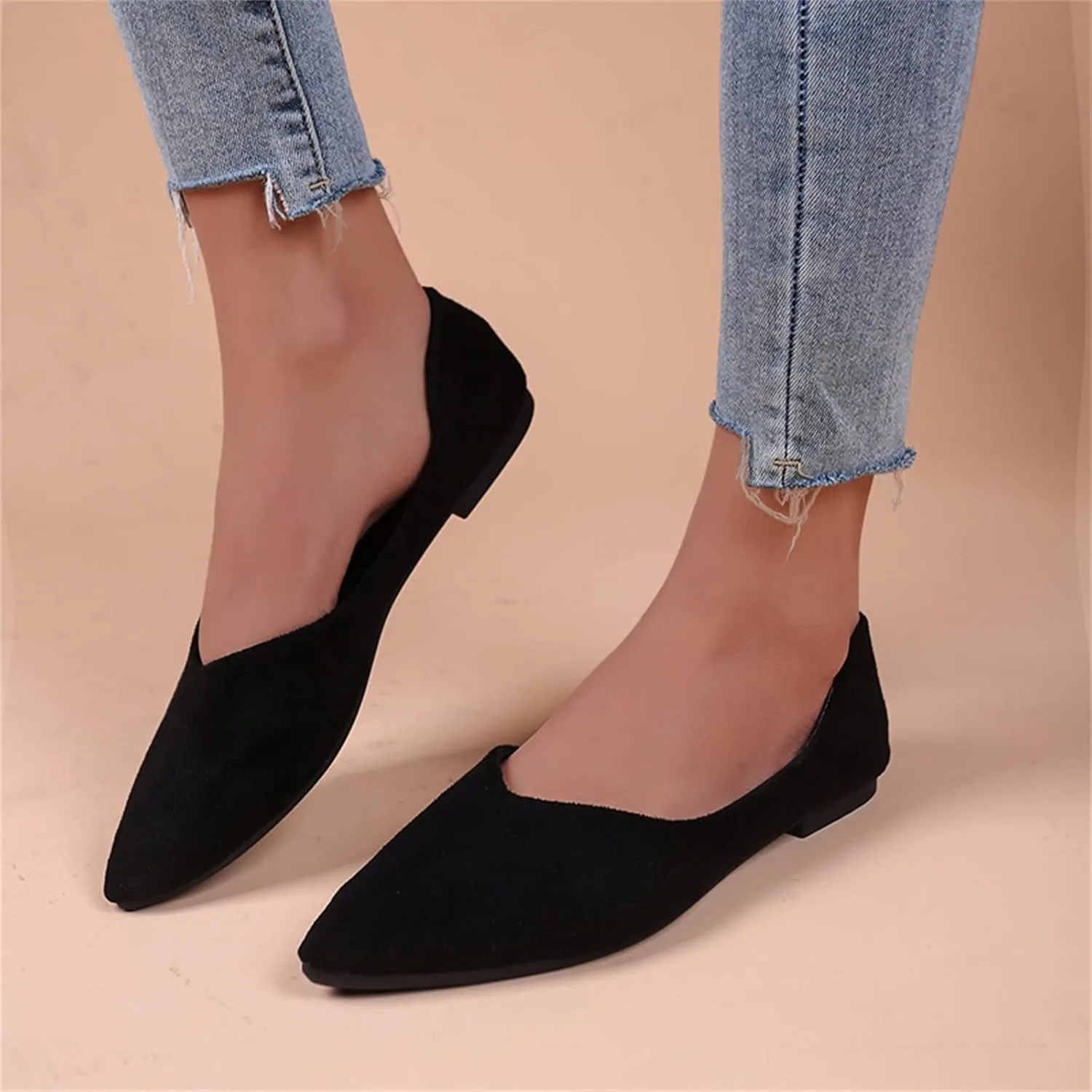 Dress Shoes for Women Suede Flat Shoes Slip On Ballet Flats Pointed Toe Walking Shoes Business Shoes Office Shoes