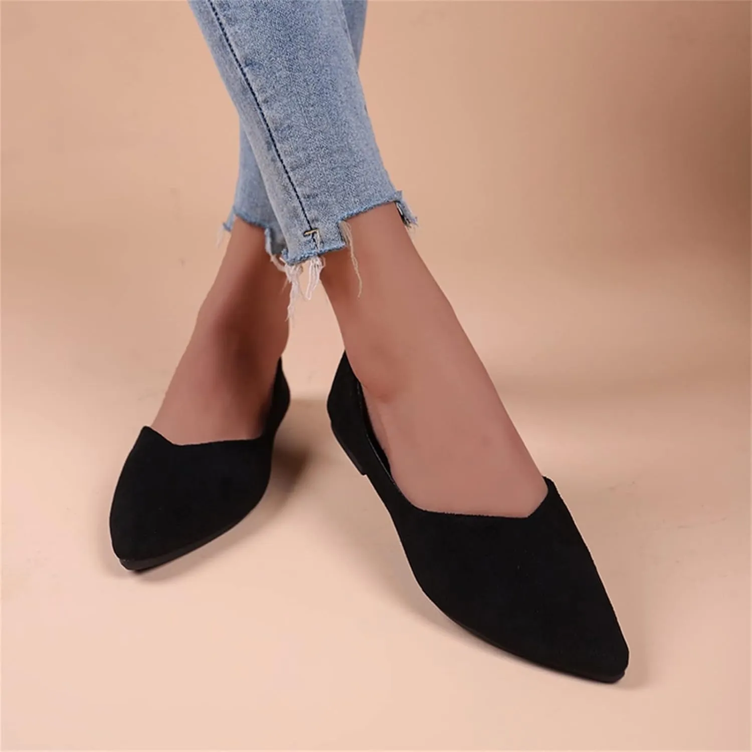 Dress Shoes for Women Suede Flat Shoes Slip On Ballet Flats Pointed Toe Walking Shoes Business Shoes Office Shoes