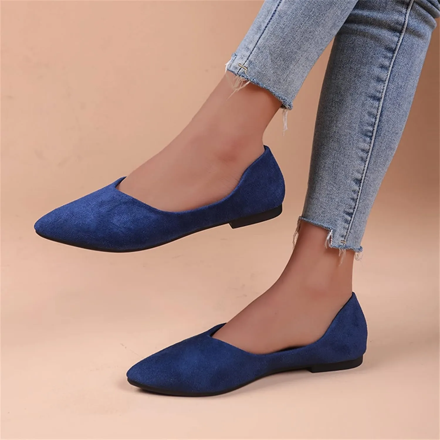 Dress Shoes for Women Suede Flat Shoes Slip On Ballet Flats Pointed Toe Walking Shoes Business Shoes Office Shoes