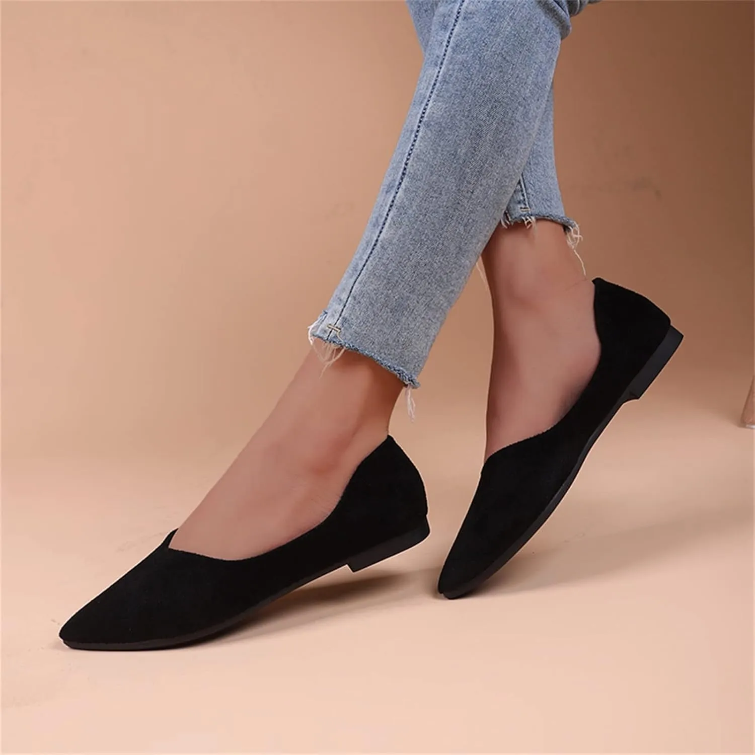 Dress Shoes for Women Suede Flat Shoes Slip On Ballet Flats Pointed Toe Walking Shoes Business Shoes Office Shoes