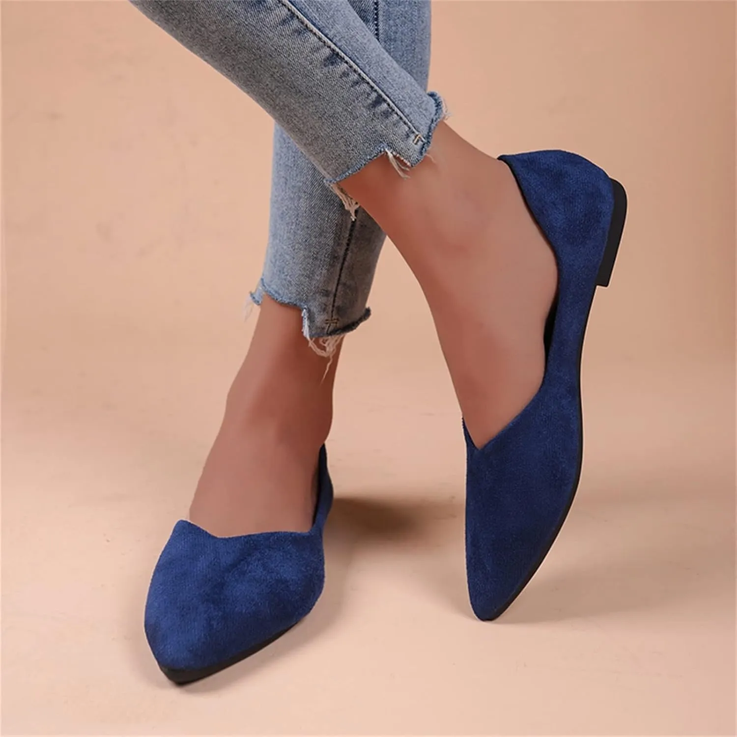 Dress Shoes for Women Suede Flat Shoes Slip On Ballet Flats Pointed Toe Walking Shoes Business Shoes Office Shoes