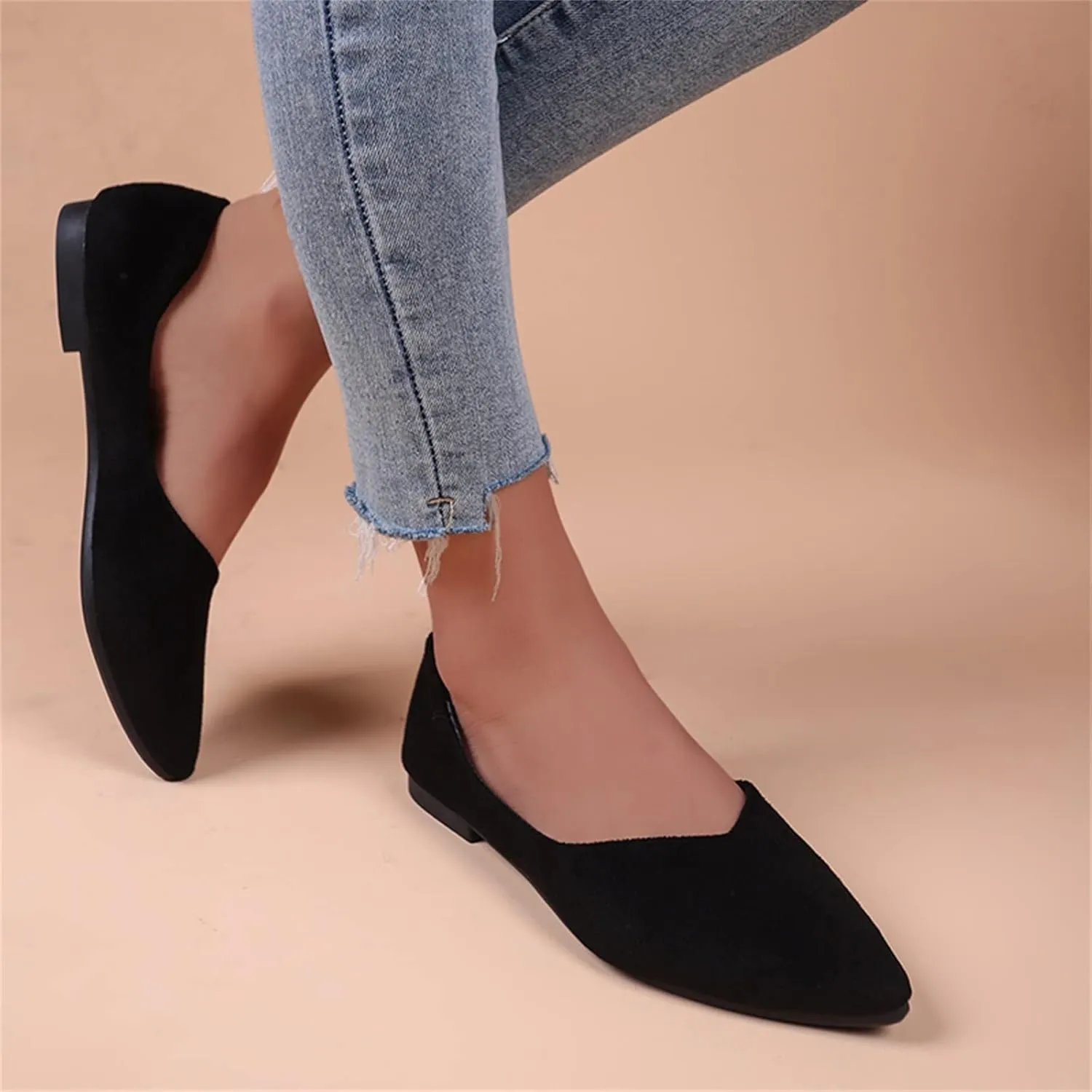 Dress Shoes for Women Suede Flat Shoes Slip On Ballet Flats Pointed Toe Walking Shoes Business Shoes Office Shoes