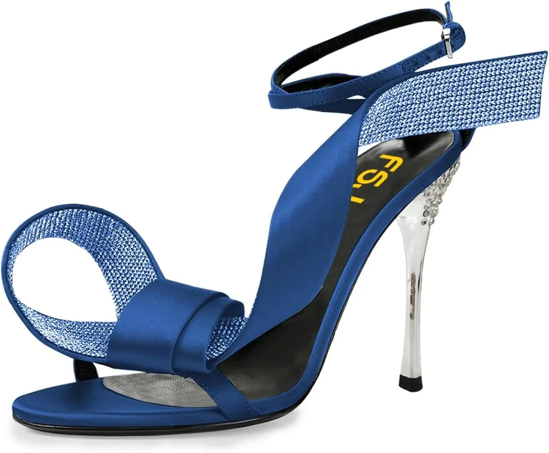 FSJ Women Chic Rhinestone Strap Decoration Open Toe Sandals Stiletto High Heel with Rhinestone Ankle Strap Ladies Party Dress Shoes Size 4-15 US