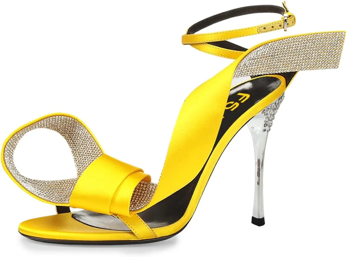 FSJ Women Chic Rhinestone Strap Decoration Open Toe Sandals Stiletto High Heel with Rhinestone Ankle Strap Ladies Party Dress Shoes Size 4-15 US