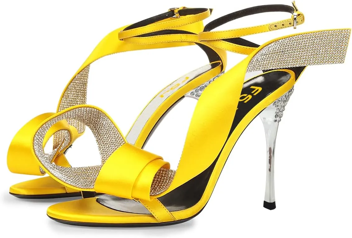 FSJ Women Chic Rhinestone Strap Decoration Open Toe Sandals Stiletto High Heel with Rhinestone Ankle Strap Ladies Party Dress Shoes Size 4-15 US