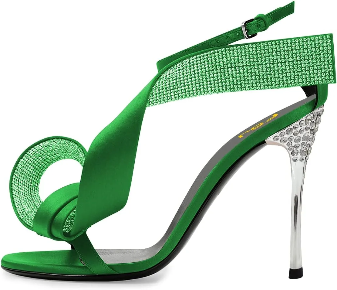 FSJ Women Chic Rhinestone Strap Decoration Open Toe Sandals Stiletto High Heel with Rhinestone Ankle Strap Ladies Party Dress Shoes Size 4-15 US