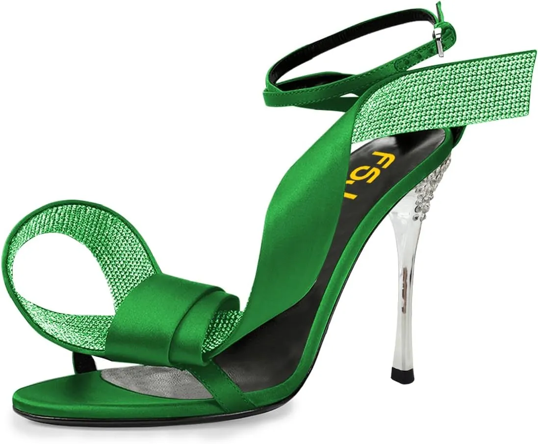FSJ Women Chic Rhinestone Strap Decoration Open Toe Sandals Stiletto High Heel with Rhinestone Ankle Strap Ladies Party Dress Shoes Size 4-15 US