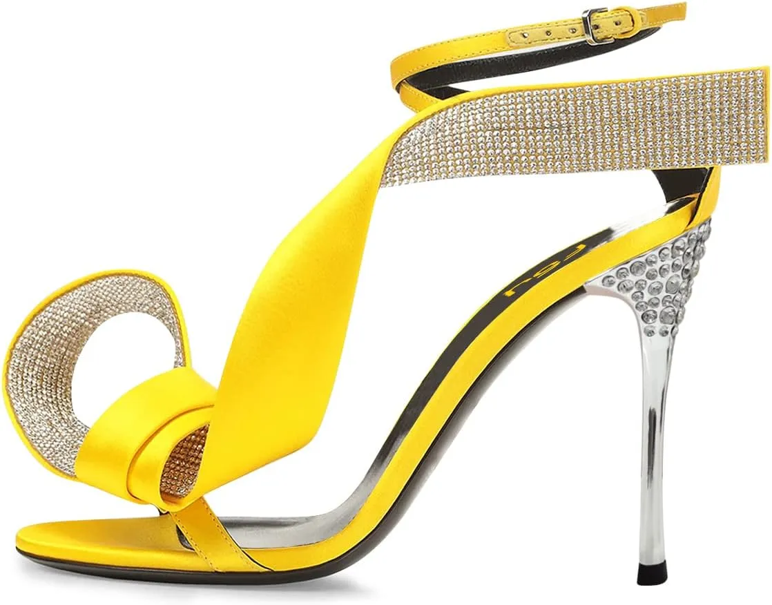 FSJ Women Chic Rhinestone Strap Decoration Open Toe Sandals Stiletto High Heel with Rhinestone Ankle Strap Ladies Party Dress Shoes Size 4-15 US