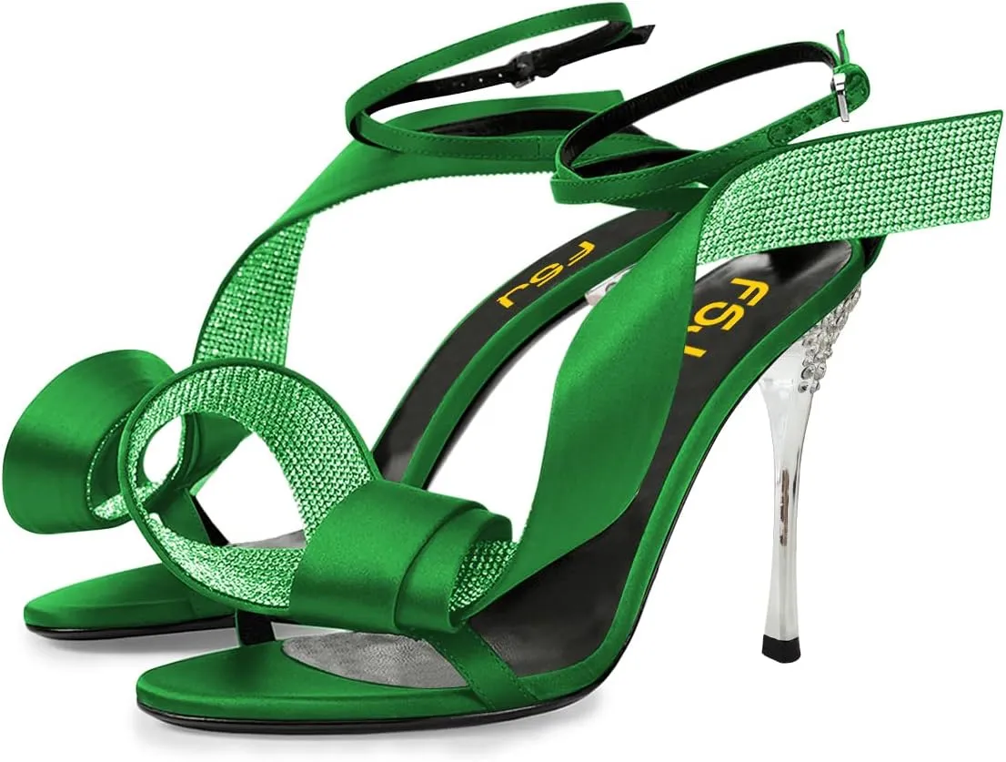 FSJ Women Chic Rhinestone Strap Decoration Open Toe Sandals Stiletto High Heel with Rhinestone Ankle Strap Ladies Party Dress Shoes Size 4-15 US
