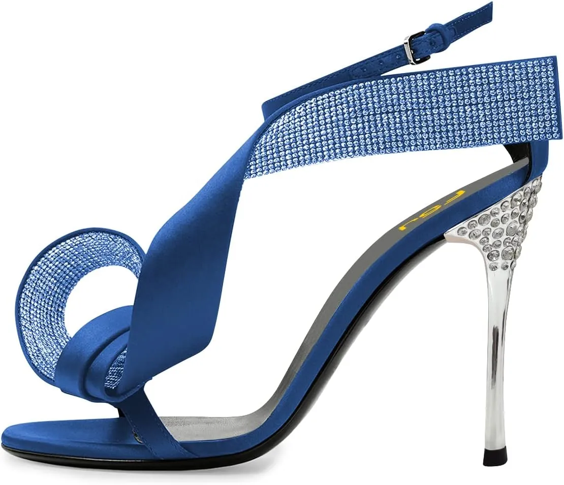 FSJ Women Chic Rhinestone Strap Decoration Open Toe Sandals Stiletto High Heel with Rhinestone Ankle Strap Ladies Party Dress Shoes Size 4-15 US