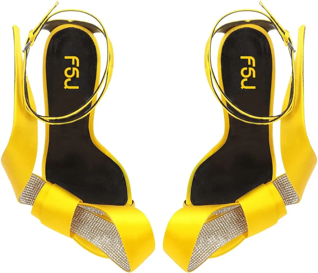 FSJ Women Chic Rhinestone Strap Decoration Open Toe Sandals Stiletto High Heel with Rhinestone Ankle Strap Ladies Party Dress Shoes Size 4-15 US
