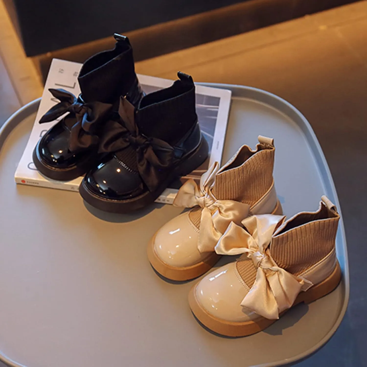 Girls Booties Fashion Leather Boots Shoes Waterproof Leather Short Boots Non Slip Breathable Princess Shoes (Beige, 3-3.5 Years)