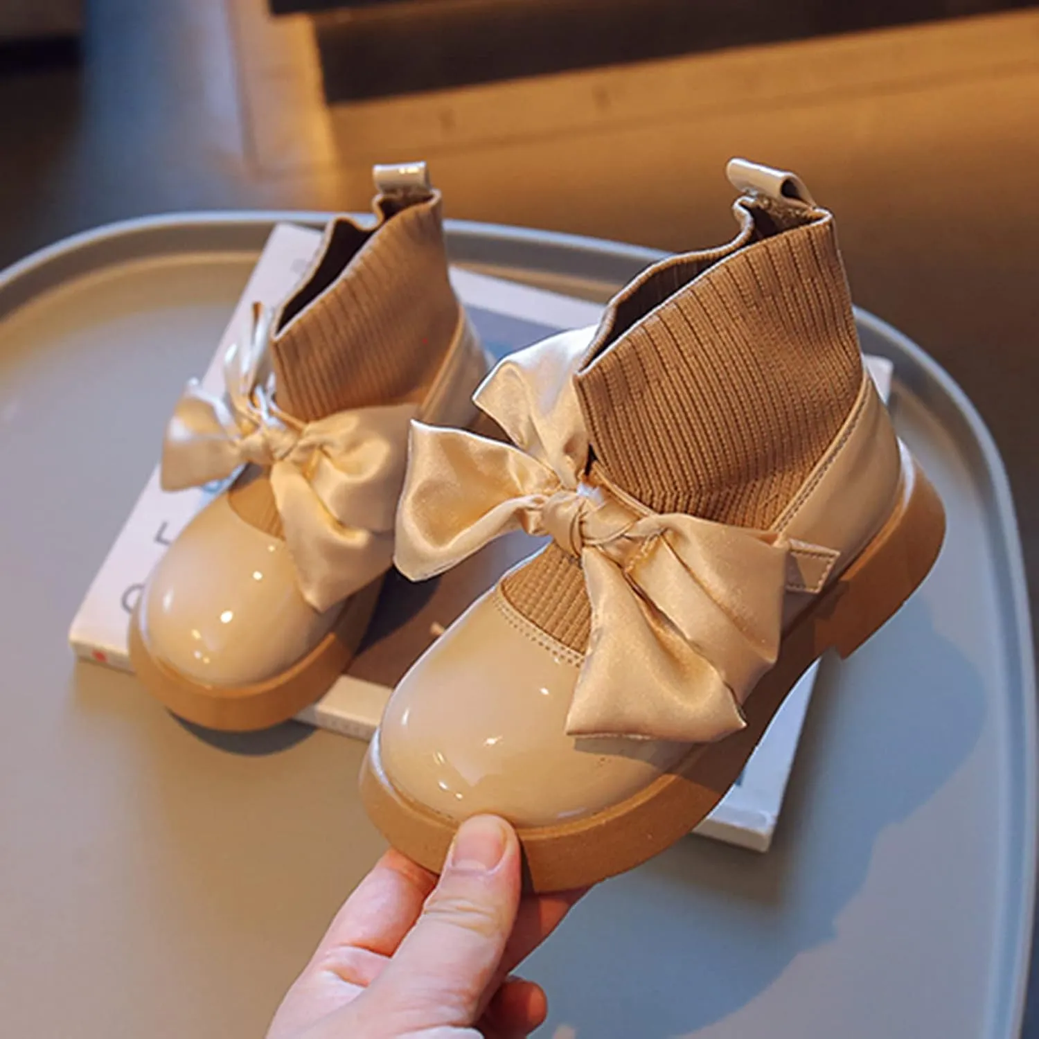 Girls Booties Fashion Leather Boots Shoes Waterproof Leather Short Boots Non Slip Breathable Princess Shoes (Beige, 3-3.5 Years)