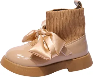Girls Booties Fashion Leather Boots Shoes Waterproof Leather Short Boots Non Slip Breathable Princess Shoes (Beige, 3-3.5 Years)