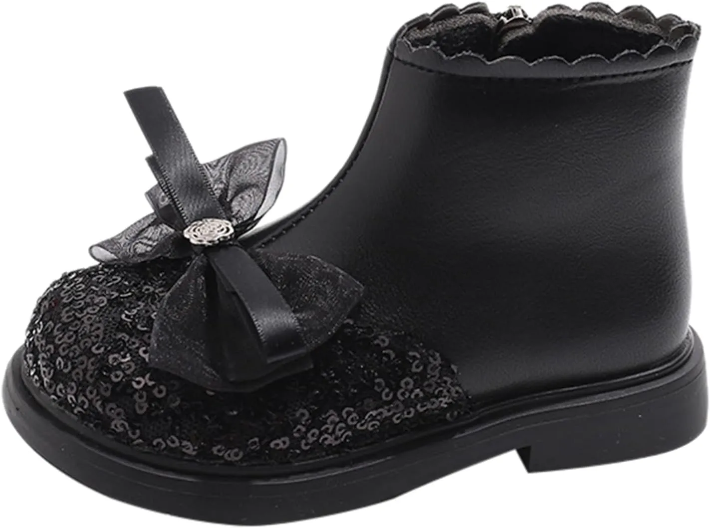 Girls Sequin Bowknot Ankle Boot Low Heel Lightweight Comfy Soft Birthday Dress Shoes Classic And Winter Boots