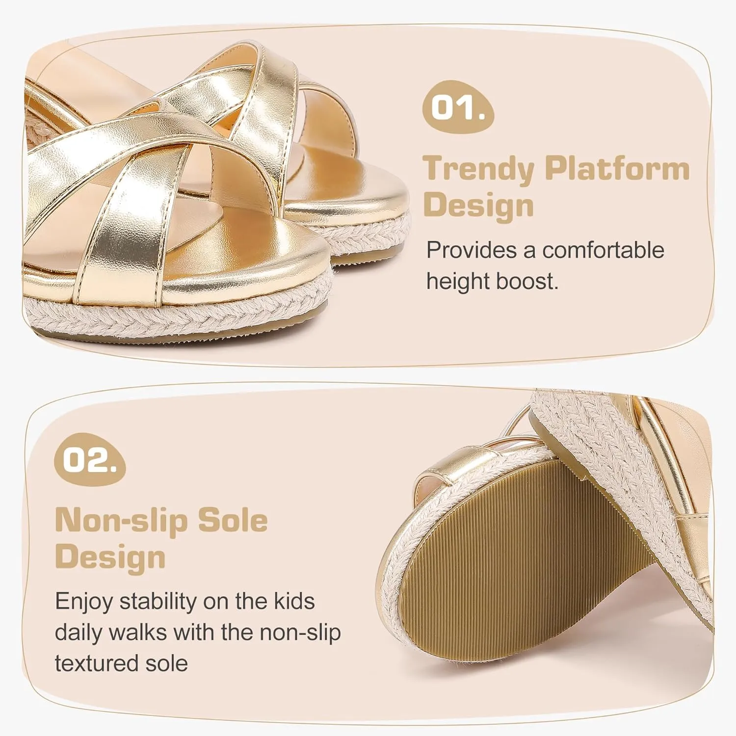 Girls Wedge Sandals Espadrilles Flatform Open Toe Dressy Girls Heels Summer Shoes Little Big Kid